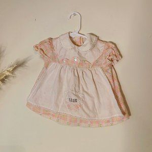 Vintage 60s Girls Infant Pink Cat Apron Dress 12-18 months